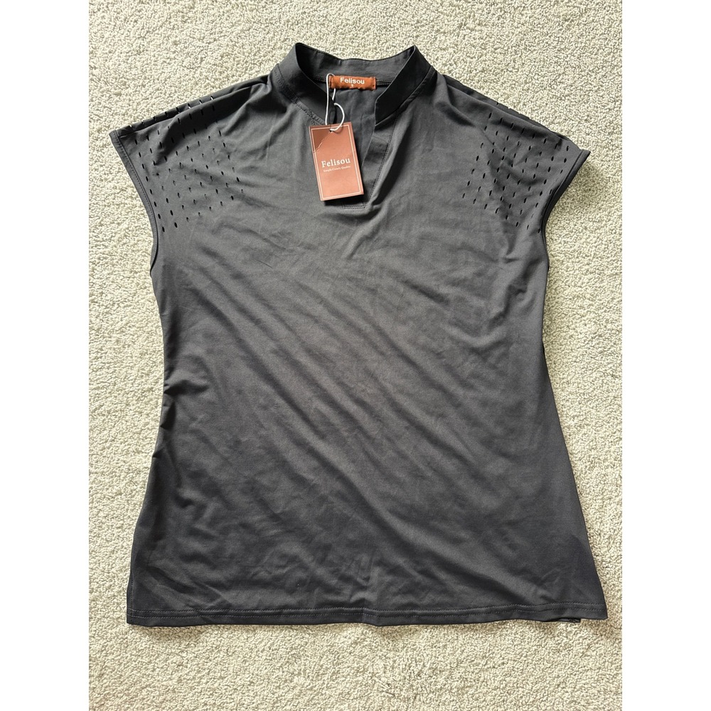 Felisou Womens Black Laser Cut Perforated Sleeveless Golf Tennis Athletic Top S‎